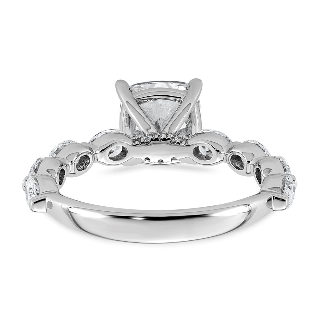14K White Gold 3ct Cert. Cushion Ctr Lab Grown Diamond VS+ F+ w/ Oval Sides Comp. Eng. Ri