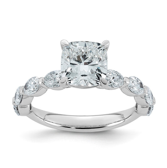14K White Gold 3ct Cert. Cushion Ctr Lab Grown Diamond VS+ F+ w/ Oval Sides Comp. Eng. Ri