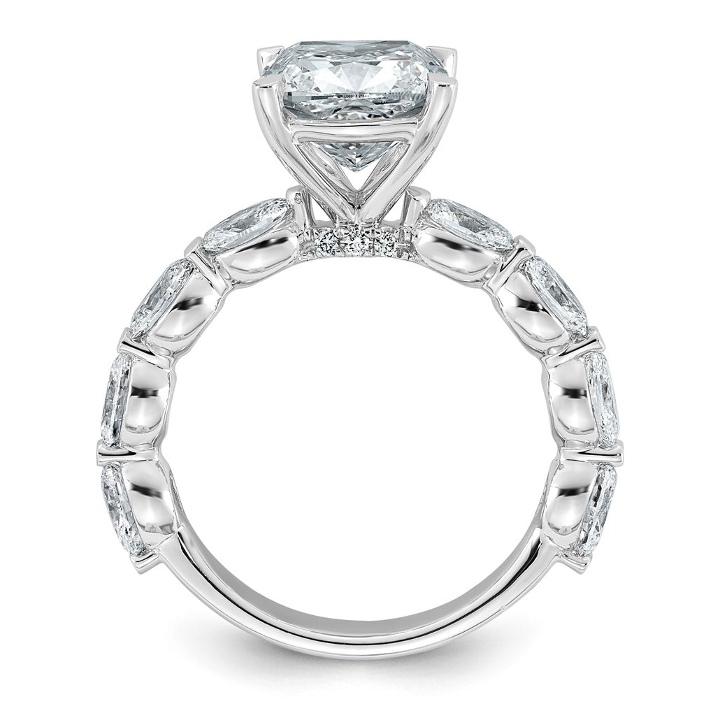 14K White Gold 4 1/2ct Cert. Cushion Ctr Lab Grown Diamond VS+ F+ w/ Oval Sides Comp. Eng