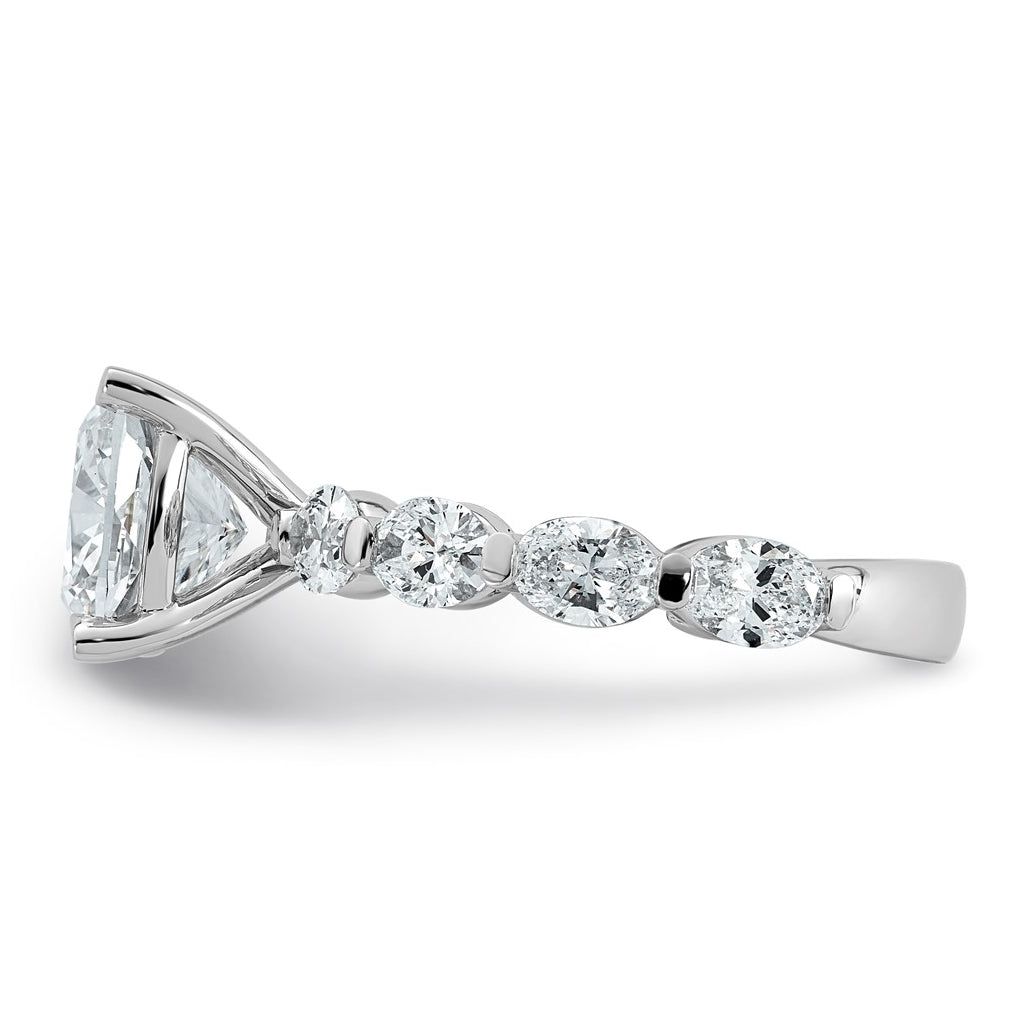 14K White Gold 4 1/2ct Cert. Cushion Ctr Lab Grown Diamond VS+ F+ w/ Oval Sides Comp. Eng