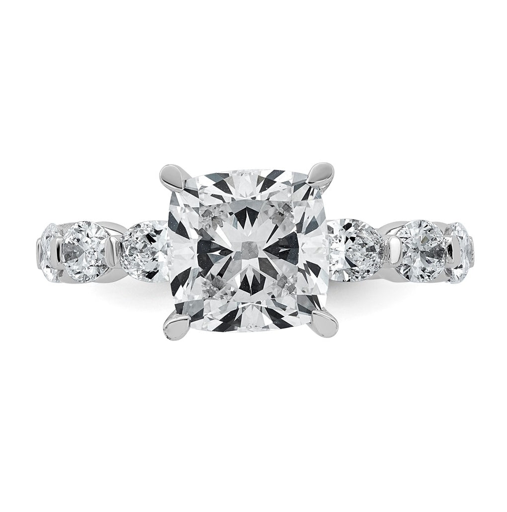 14K White Gold 4 1/2ct Cert. Cushion Ctr Lab Grown Diamond VS+ F+ w/ Oval Sides Comp. Eng