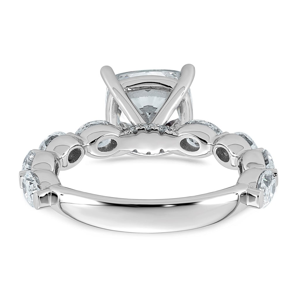 14K White Gold 4 1/2ct Cert. Cushion Ctr Lab Grown Diamond VS+ F+ w/ Oval Sides Comp. Eng