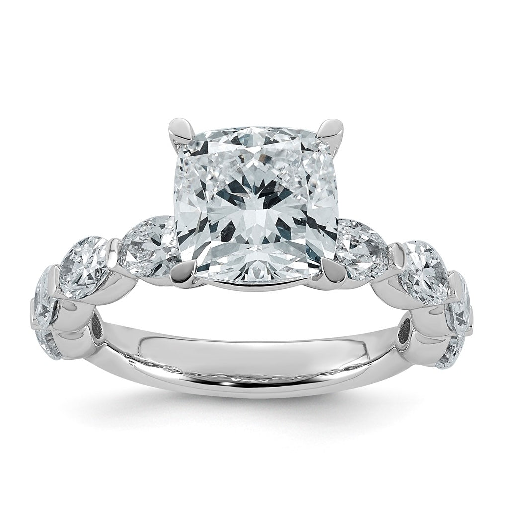 14K White Gold 4 1/2ct Cert. Cushion Ctr Lab Grown Diamond VS+ F+ w/ Oval Sides Comp. Eng