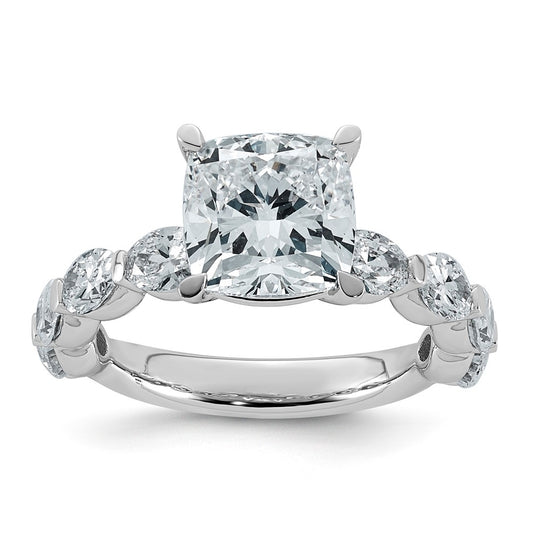 14K White Gold 4 1/2ct Cert. Cushion Ctr Lab Grown Diamond VS+ F+ w/ Oval Sides Comp. Eng