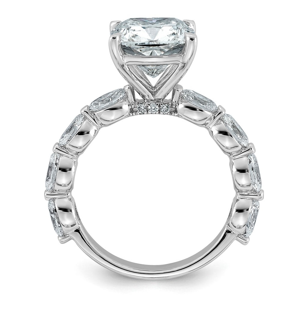 14K White Gold 5 1/2ct Cert. Cushion Ctr Lab Grown Diamond VS+ F+ w/ Oval Sides Comp. Eng