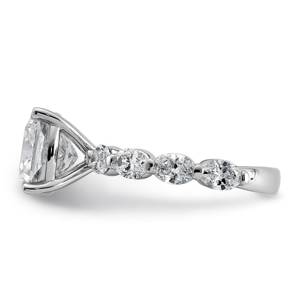 14K White Gold 5 1/2ct Cert. Cushion Ctr Lab Grown Diamond VS+ F+ w/ Oval Sides Comp. Eng