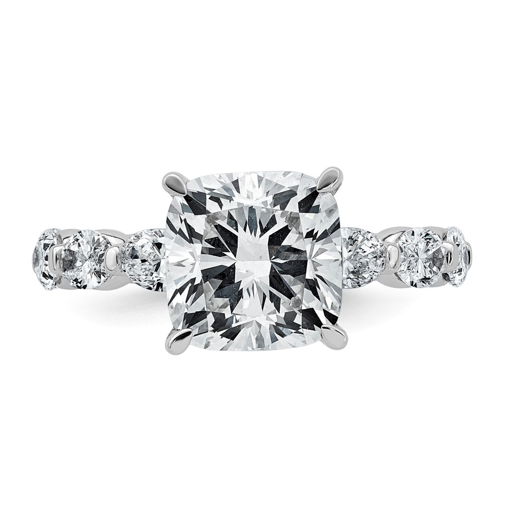 14K White Gold 5 1/2ct Cert. Cushion Ctr Lab Grown Diamond VS+ F+ w/ Oval Sides Comp. Eng