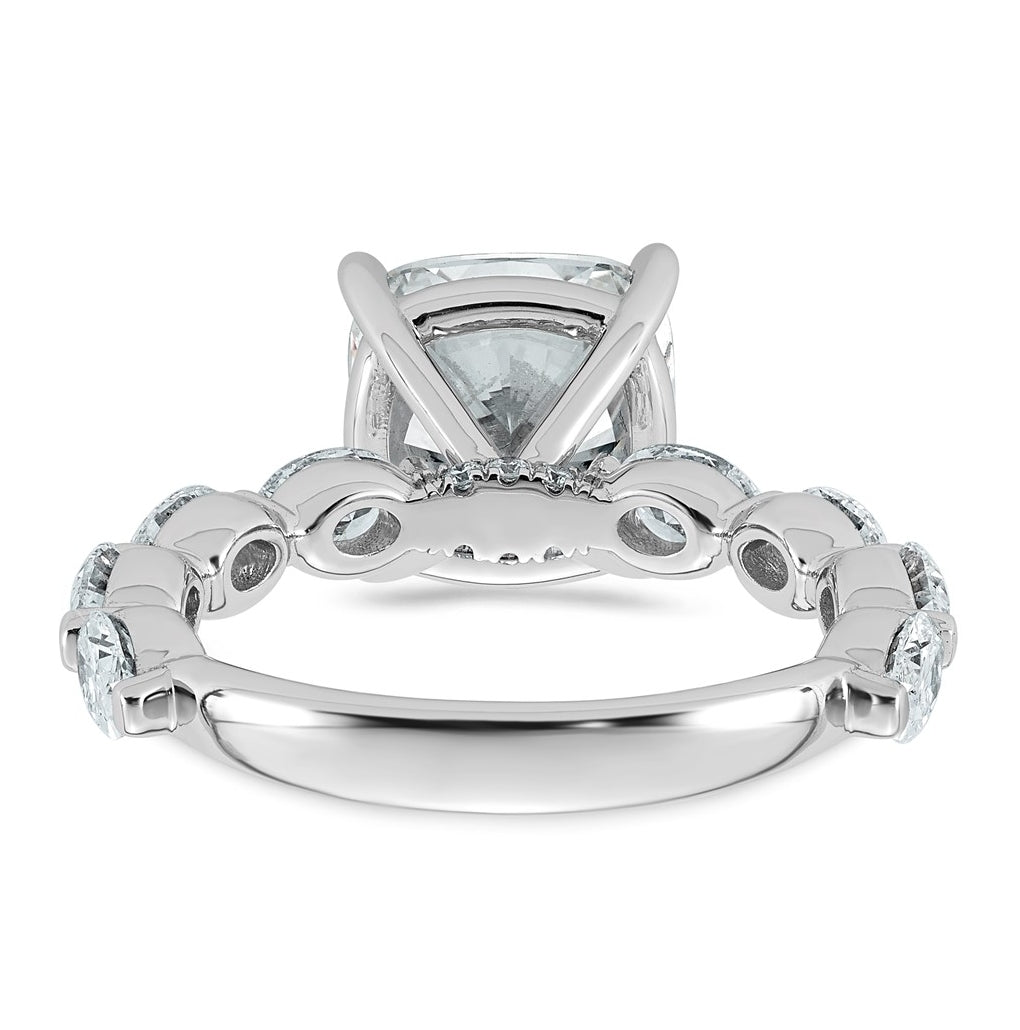 14K White Gold 5 1/2ct Cert. Cushion Ctr Lab Grown Diamond VS+ F+ w/ Oval Sides Comp. Eng