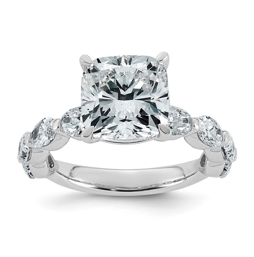 14K White Gold 5 1/2ct Cert. Cushion Ctr Lab Grown Diamond VS+ F+ w/ Oval Sides Comp. Eng