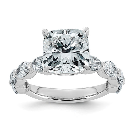 14K White Gold 5 1/2ct Cert. Cushion Ctr Lab Grown Diamond VS+ F+ w/ Oval Sides Comp. Eng