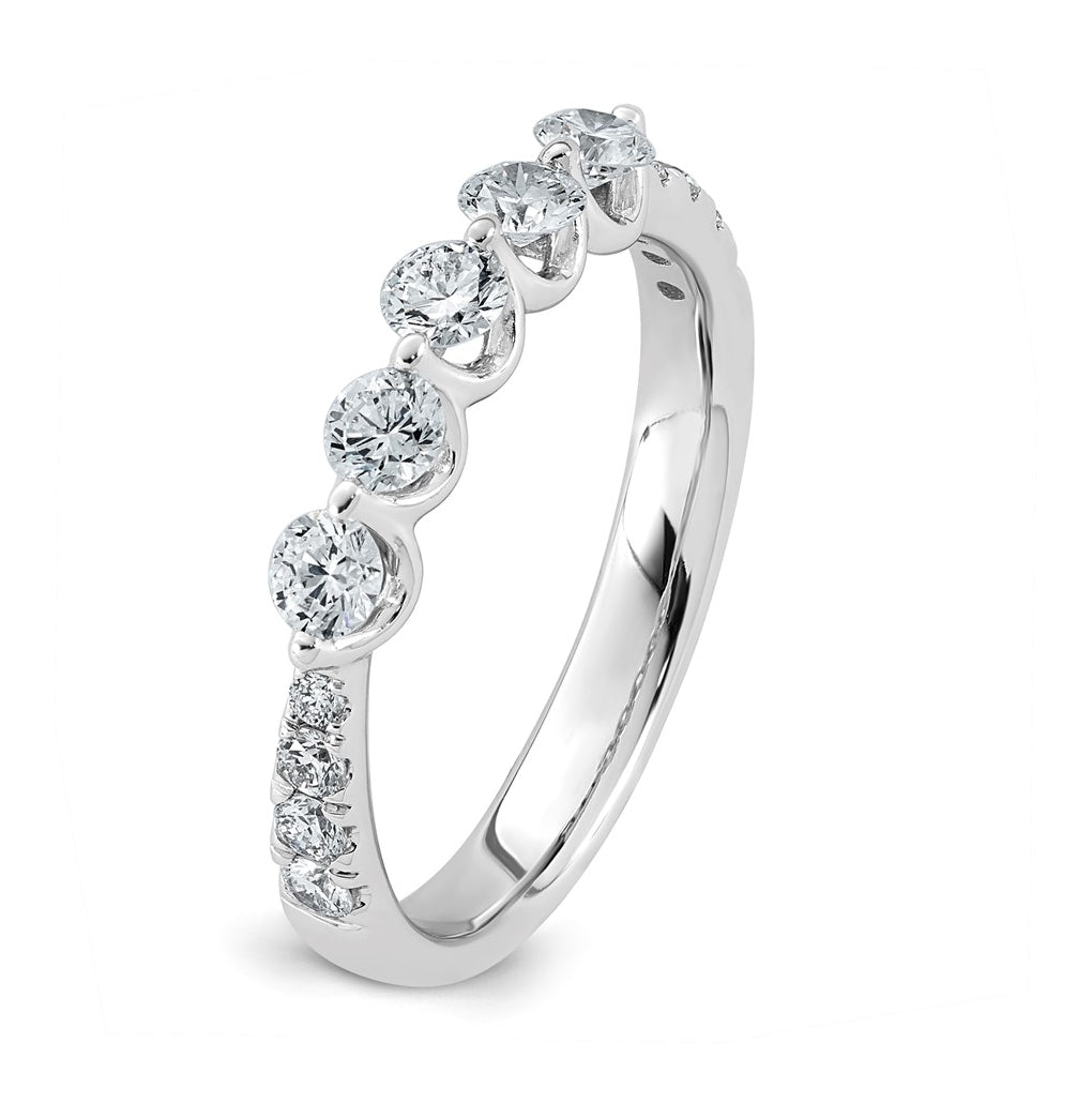 14K White Gold 3/4ct Lab Grown Diamond VS+ F+ Round Shape Stones Wedding Band