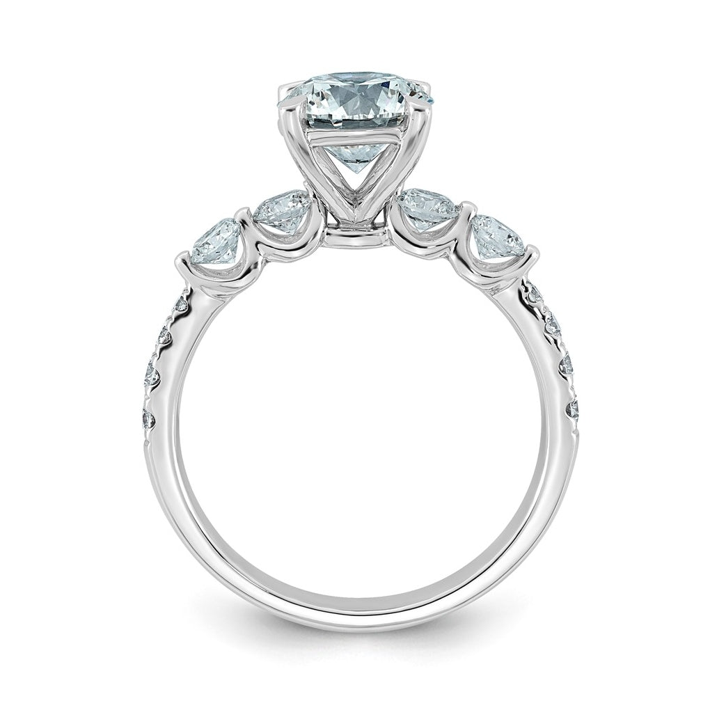 14K White Gold 2 1/6ct Certified Rd Ctr Lab Grown Diamond VS+ F+ w/ Round Sides Comp. Eng