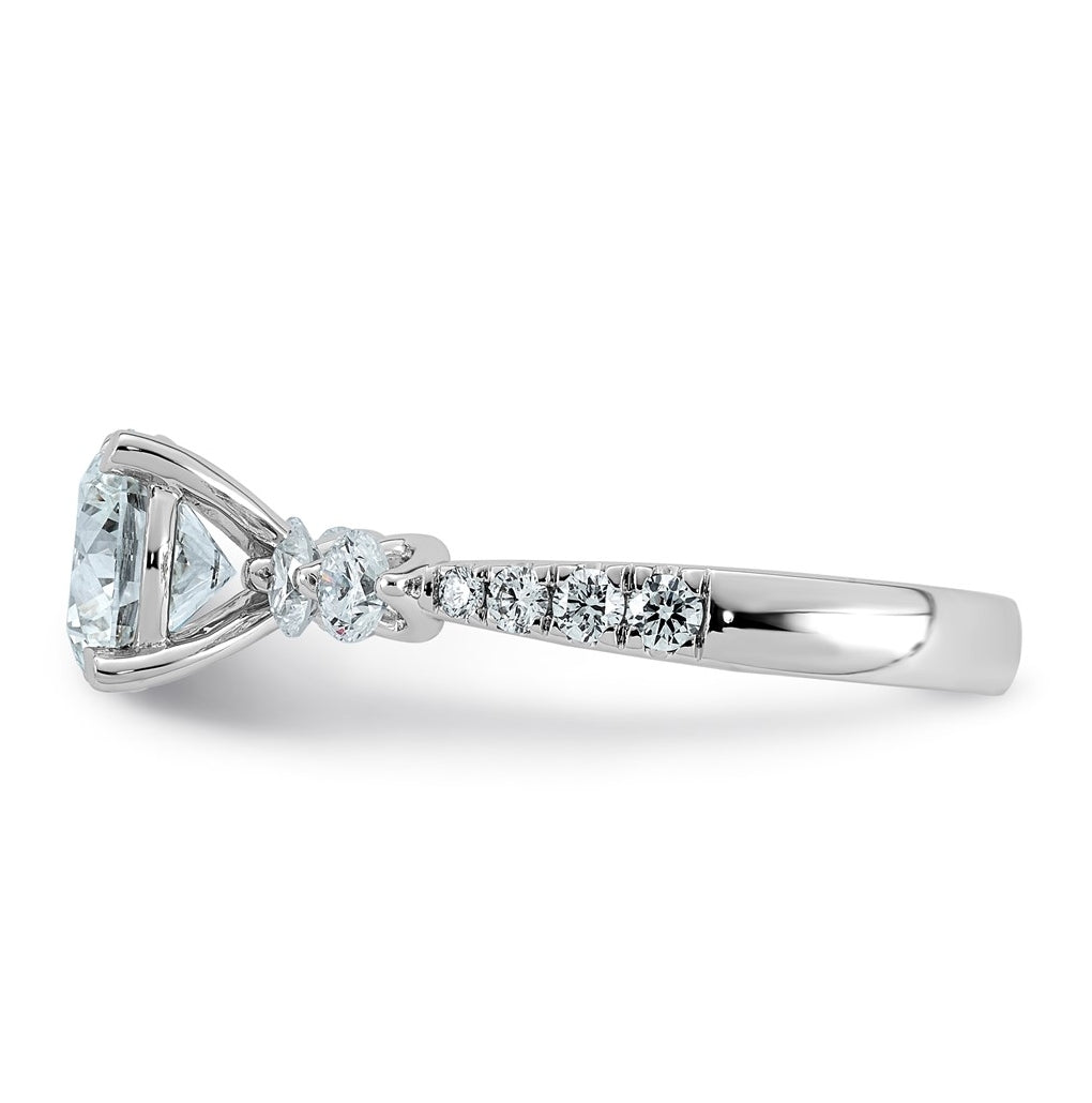 14K White Gold 2 1/6ct Certified Rd Ctr Lab Grown Diamond VS+ F+ w/ Round Sides Comp. Eng