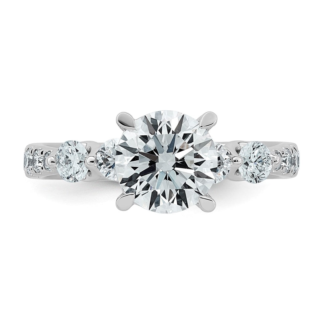 14K White Gold 2 1/6ct Certified Rd Ctr Lab Grown Diamond VS+ F+ w/ Round Sides Comp. Eng
