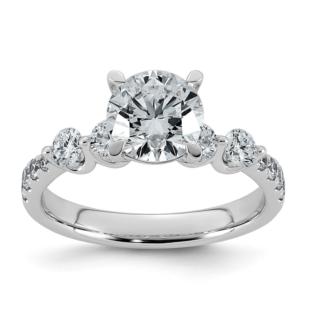 14K White Gold 2 1/6ct Certified Rd Ctr Lab Grown Diamond VS+ F+ w/ Round Sides Comp. Eng