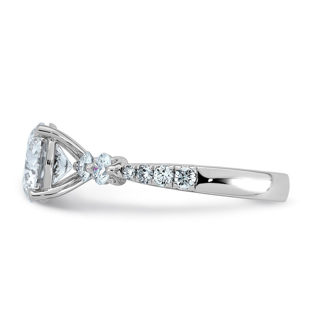 14K White Gold 2 5/8ct Certified Rd Ctr Lab Grown Diamond VS+ F+ w/ Round Sides Comp. Eng
