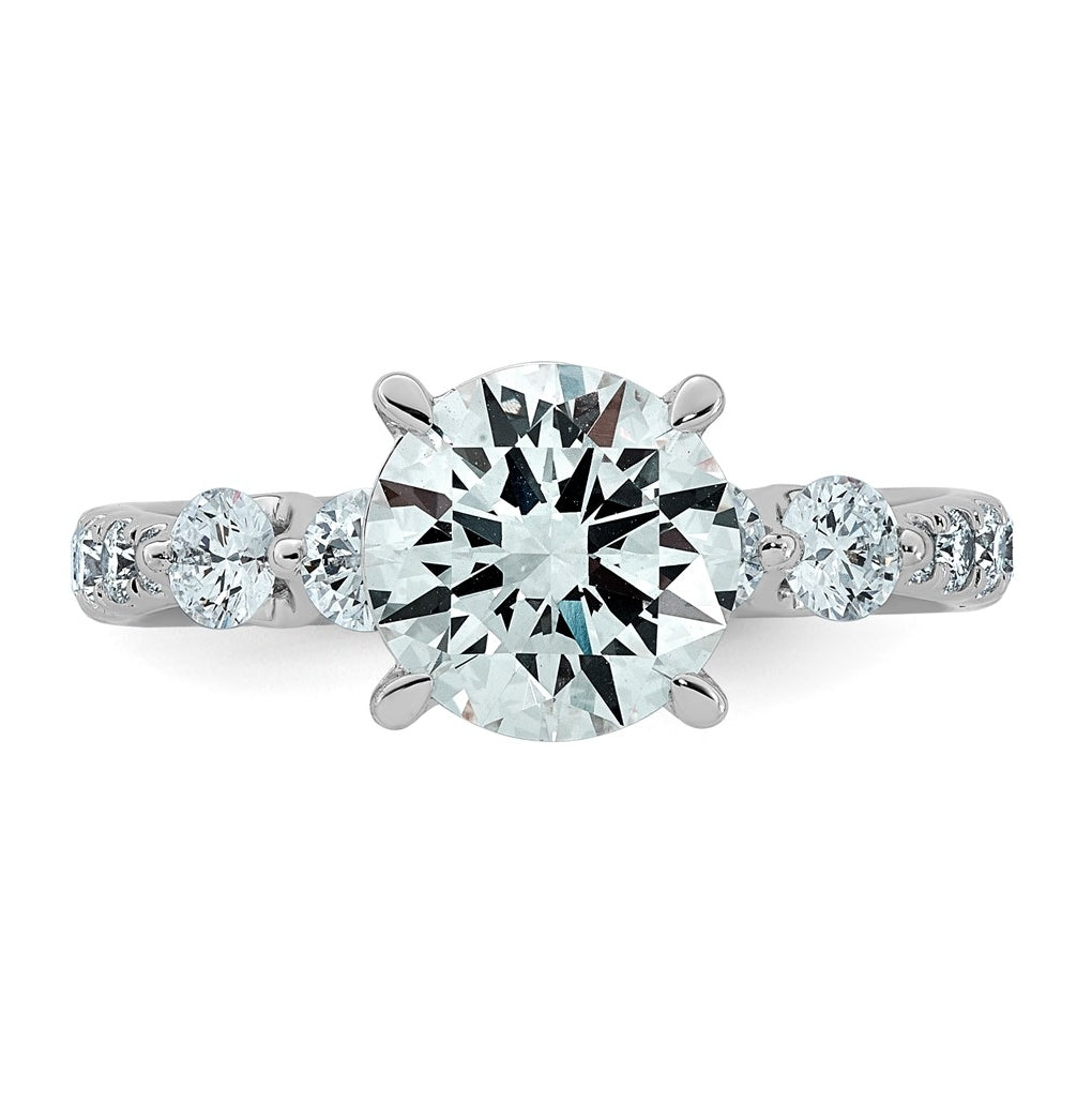 14K White Gold 2 5/8ct Certified Rd Ctr Lab Grown Diamond VS+ F+ w/ Round Sides Comp. Eng