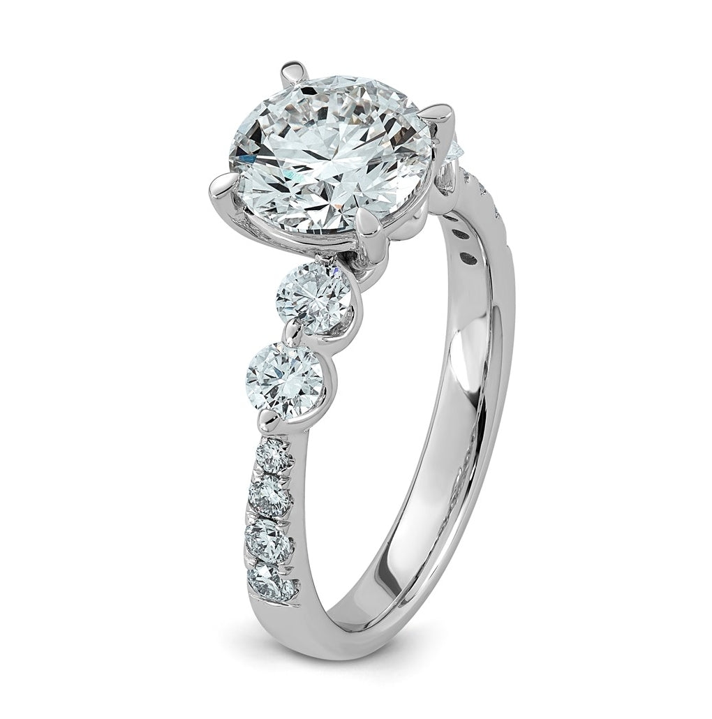 14K White Gold 2 5/8ct Certified Rd Ctr Lab Grown Diamond VS+ F+ w/ Round Sides Comp. Eng