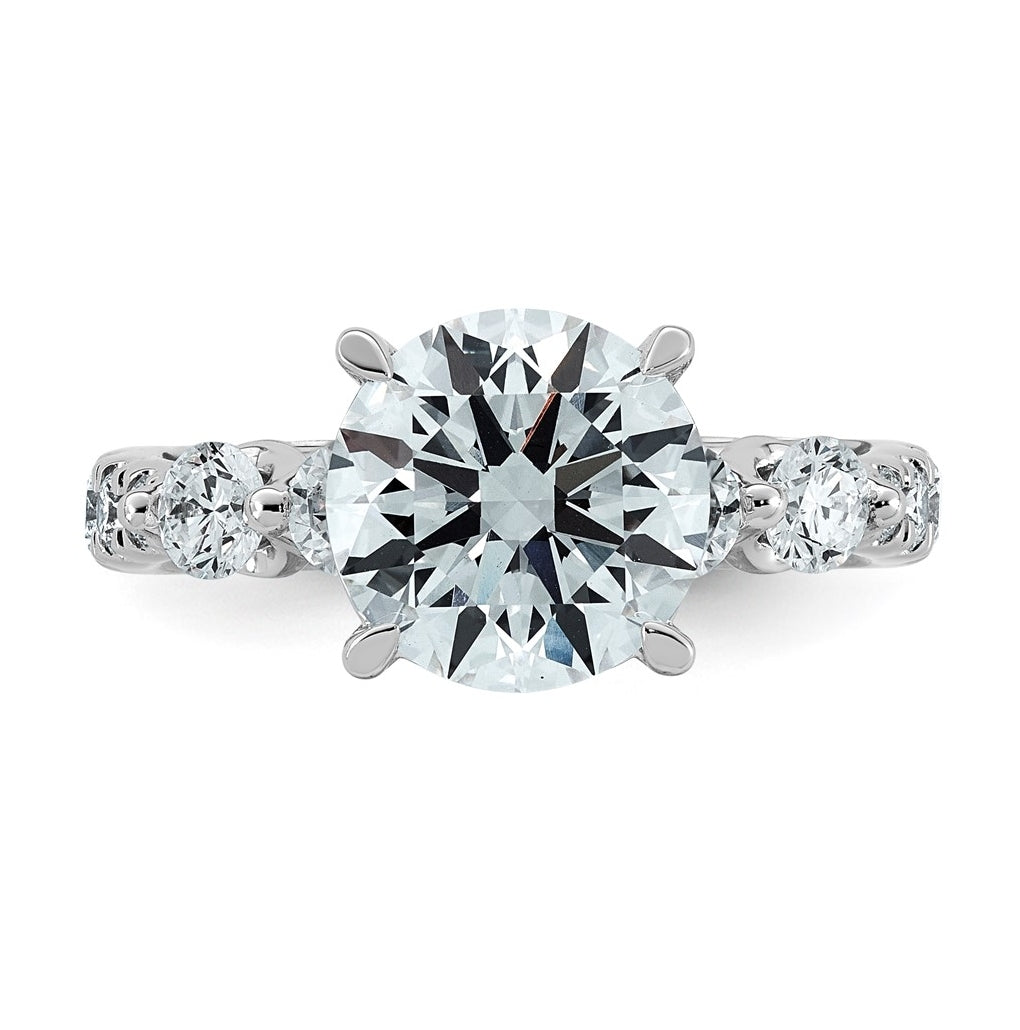14K White Gold 3 7/8ct Certified Rd Ctr Lab Grown Diamond VS+ F+ w/ Round Sides Comp. Eng