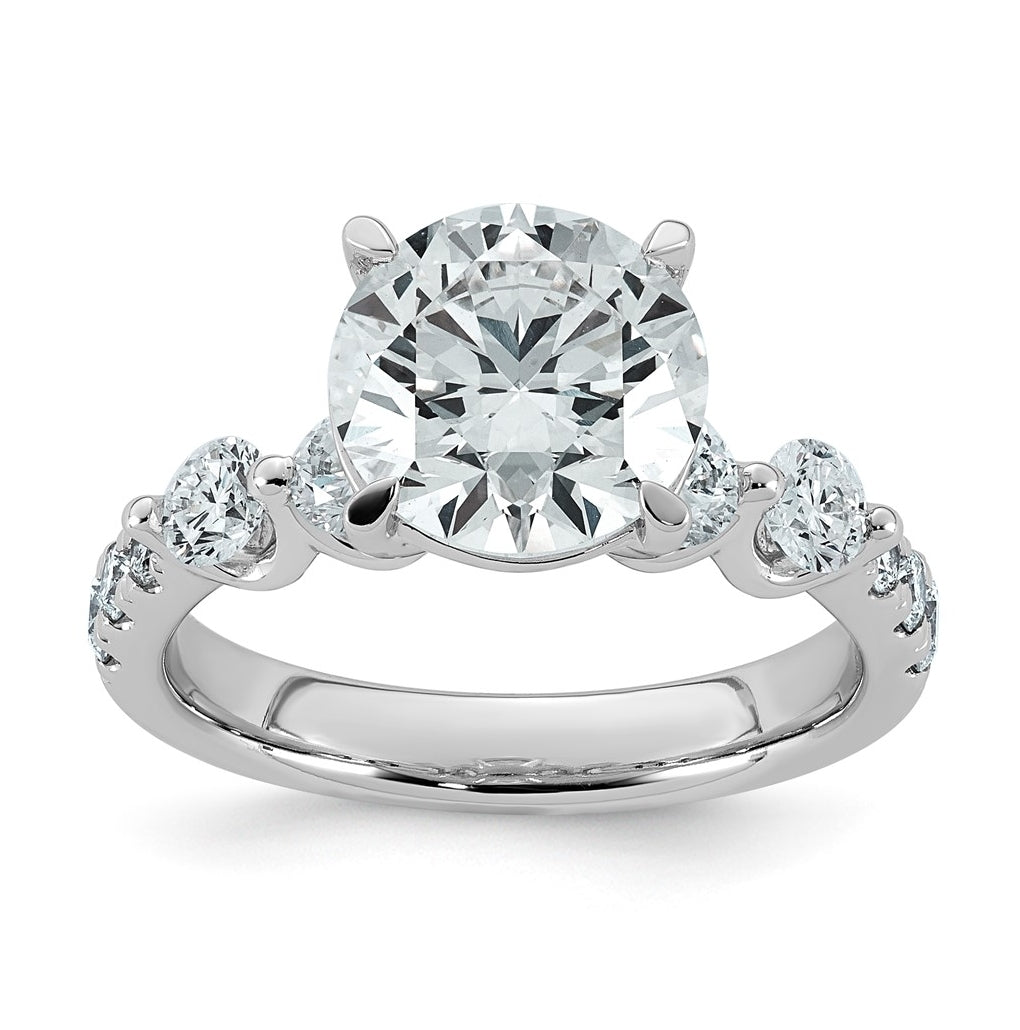 14K White Gold 3 7/8ct Certified Rd Ctr Lab Grown Diamond VS+ F+ w/ Round Sides Comp. Eng