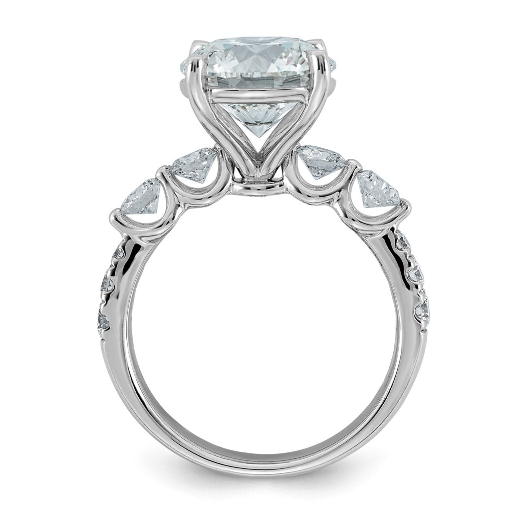 14K White Gold 5ct Certified Rd Ctr Lab Grown Diamond VS+ F+ w/ Round Sides Comp. Eng. Ri
