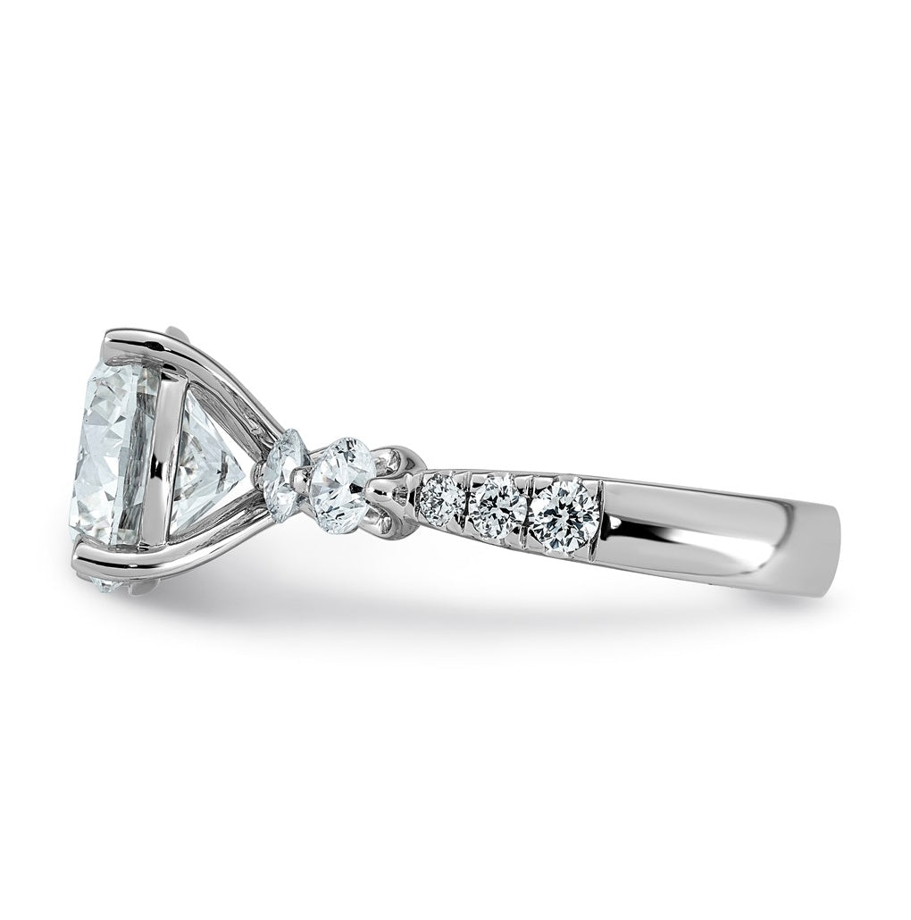 14K White Gold 5ct Certified Rd Ctr Lab Grown Diamond VS+ F+ w/ Round Sides Comp. Eng. Ri