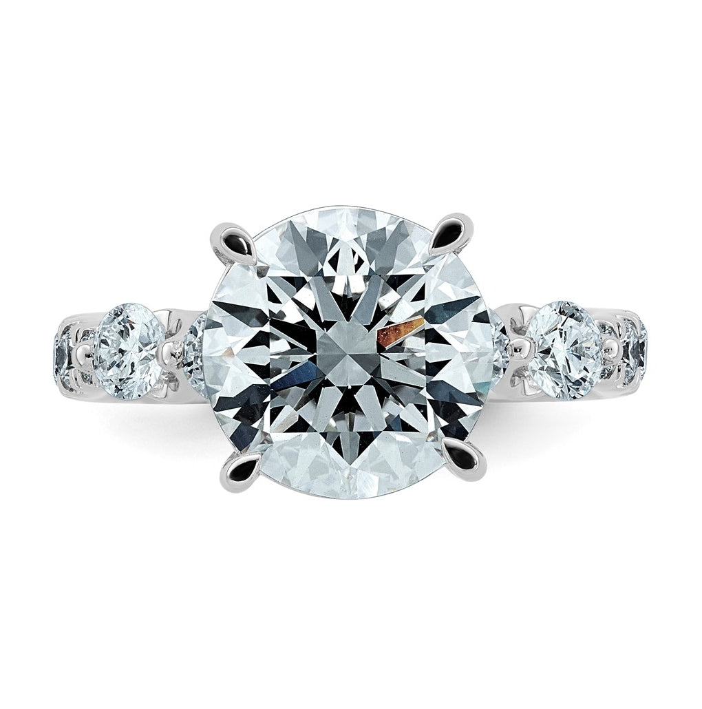 14K White Gold 5ct Certified Rd Ctr Lab Grown Diamond VS+ F+ w/ Round Sides Comp. Eng. Ri