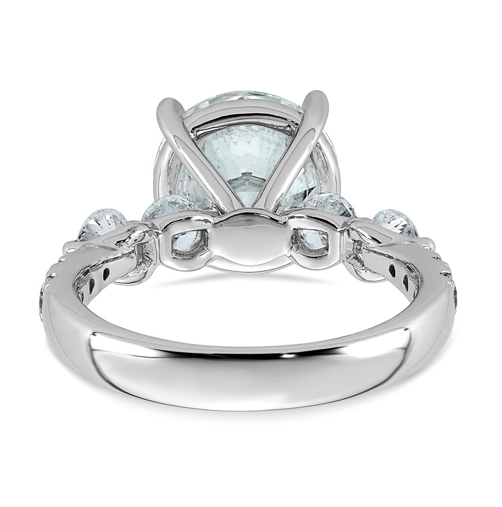 14K White Gold 5ct Certified Rd Ctr Lab Grown Diamond VS+ F+ w/ Round Sides Comp. Eng. Ri