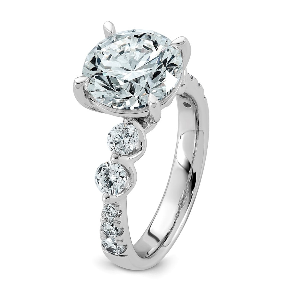 14K White Gold 5ct Certified Rd Ctr Lab Grown Diamond VS+ F+ w/ Round Sides Comp. Eng. Ri