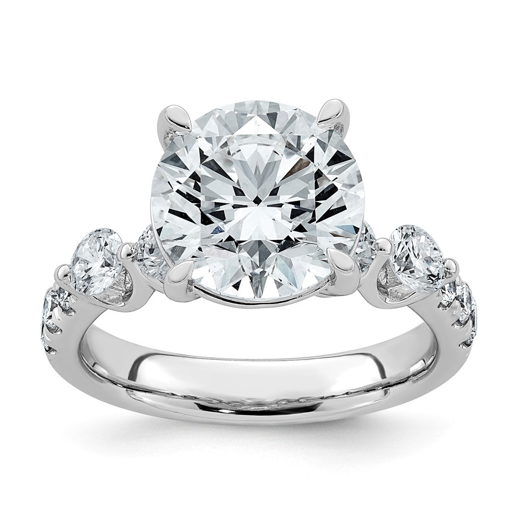 14K White Gold 5ct Certified Rd Ctr Lab Grown Diamond VS+ F+ w/ Round Sides Comp. Eng. Ri