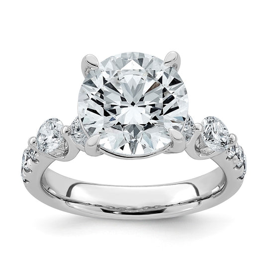 14K White Gold 5ct Certified Rd Ctr Lab Grown Diamond VS+ F+ w/ Round Sides Comp. Eng. Ri