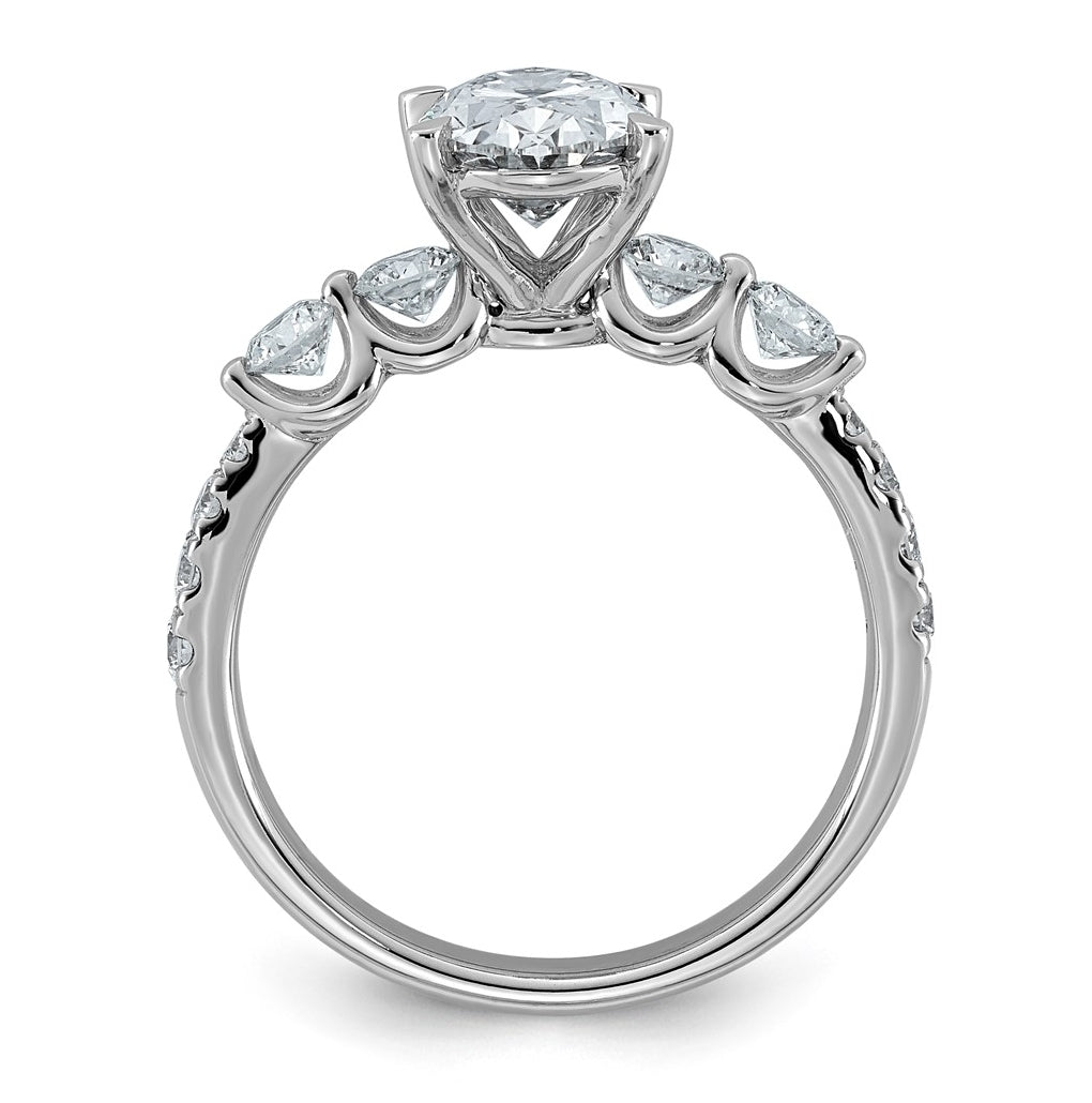 14K White Gold 2 1/6ct Certified Oval Ctr Lab Grown Diamond VS+ F+ w/ Round Sides Comp. E