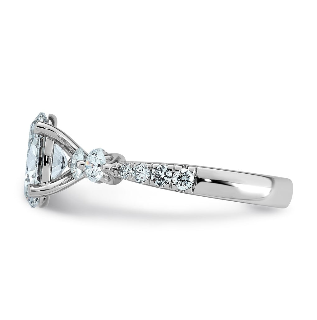 14K White Gold 2 1/6ct Certified Oval Ctr Lab Grown Diamond VS+ F+ w/ Round Sides Comp. E