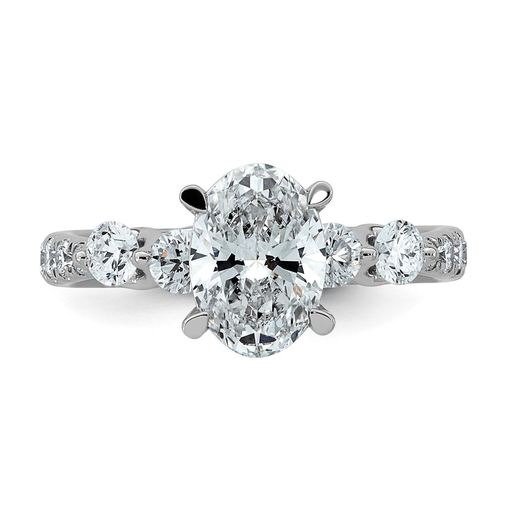 14K White Gold 2 1/6ct Certified Oval Ctr Lab Grown Diamond VS+ F+ w/ Round Sides Comp. E