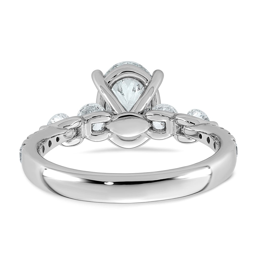 14K White Gold 2 1/6ct Certified Oval Ctr Lab Grown Diamond VS+ F+ w/ Round Sides Comp. E