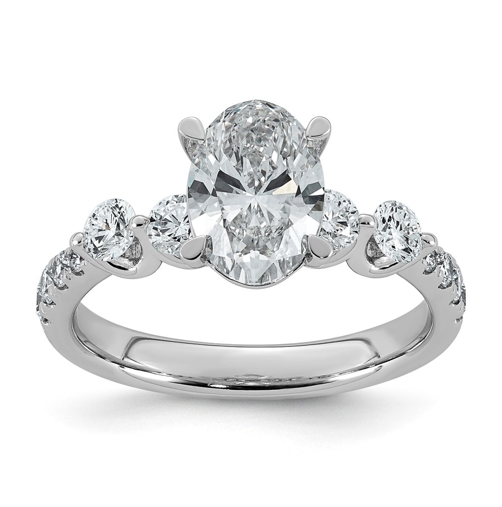 14K White Gold 2 1/6ct Certified Oval Ctr Lab Grown Diamond VS+ F+ w/ Round Sides Comp. E