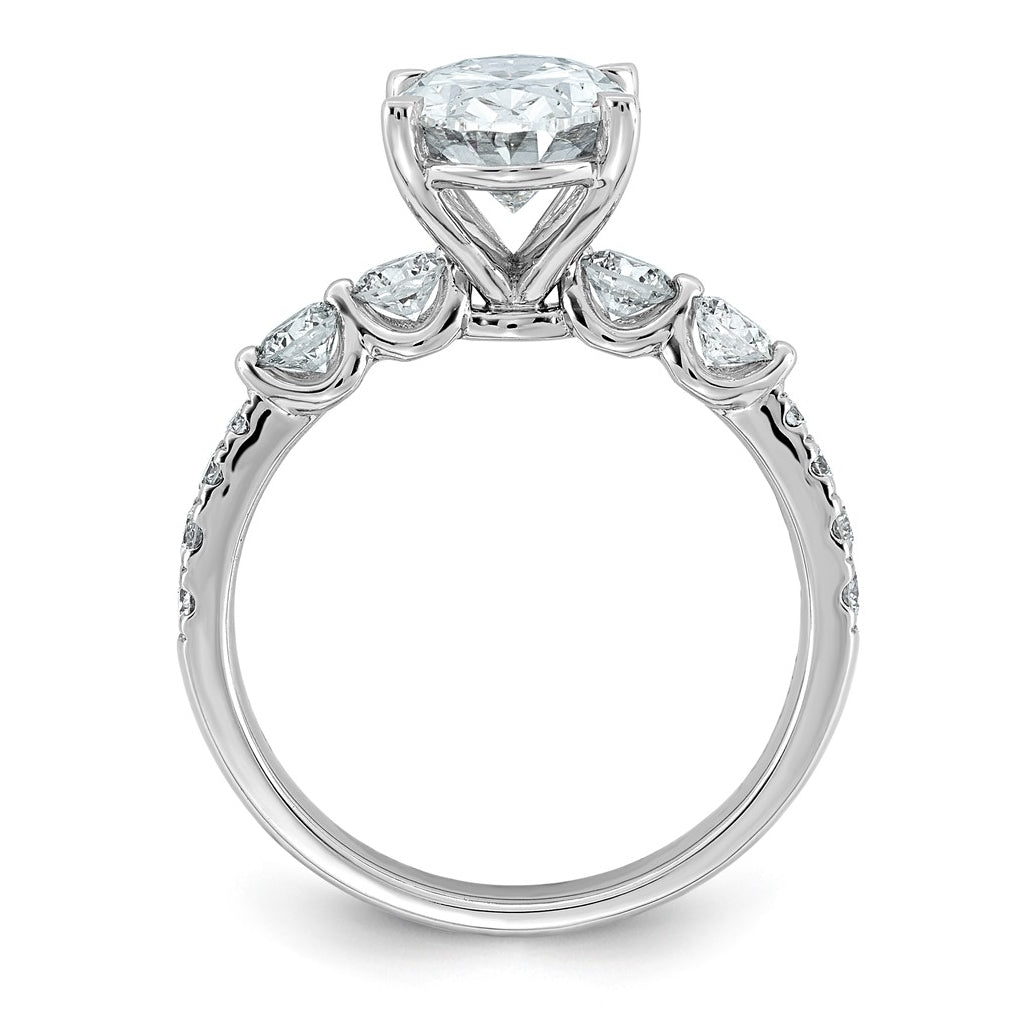 14K White Gold 2 5/8ct Certified Oval Ctr Lab Grown Diamond VS+ F+ w/ Round Sides Comp. E