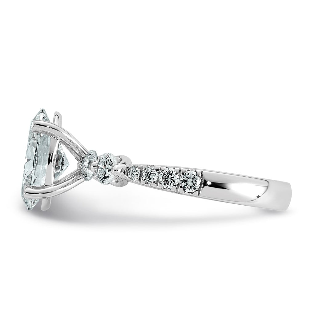 14K White Gold 2 5/8ct Certified Oval Ctr Lab Grown Diamond VS+ F+ w/ Round Sides Comp. E