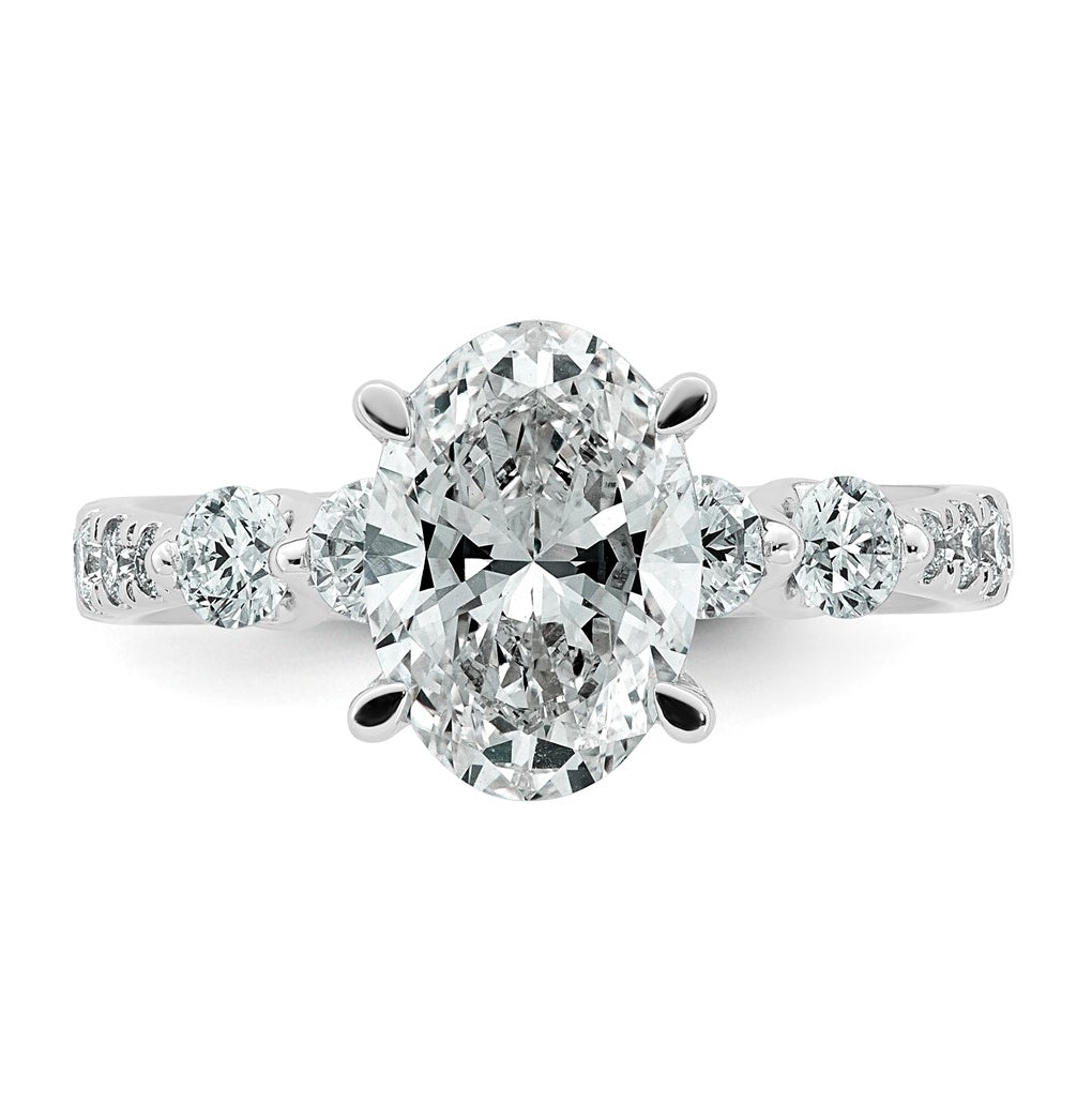 14K White Gold 2 5/8ct Certified Oval Ctr Lab Grown Diamond VS+ F+ w/ Round Sides Comp. E