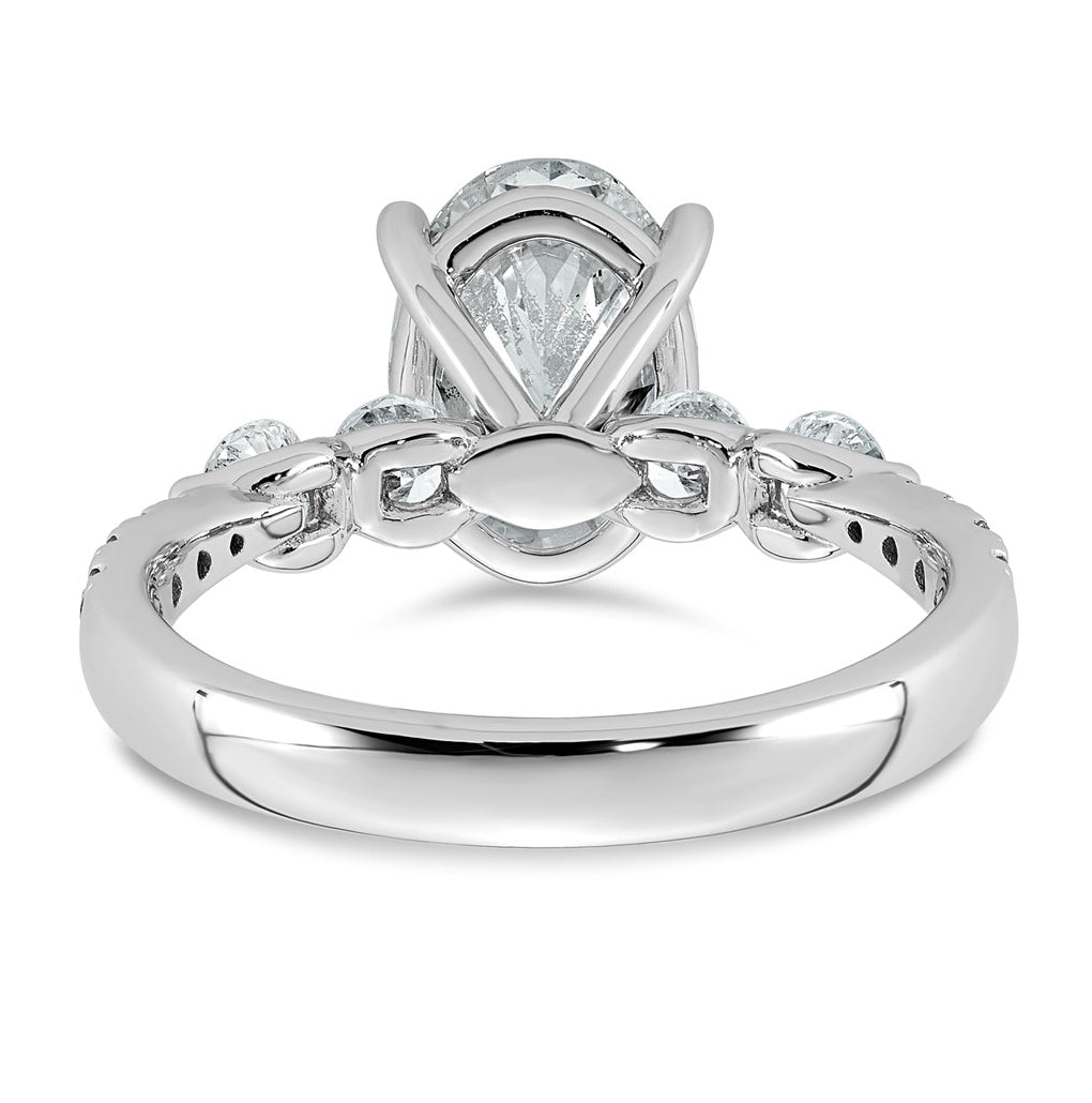 14K White Gold 2 5/8ct Certified Oval Ctr Lab Grown Diamond VS+ F+ w/ Round Sides Comp. E