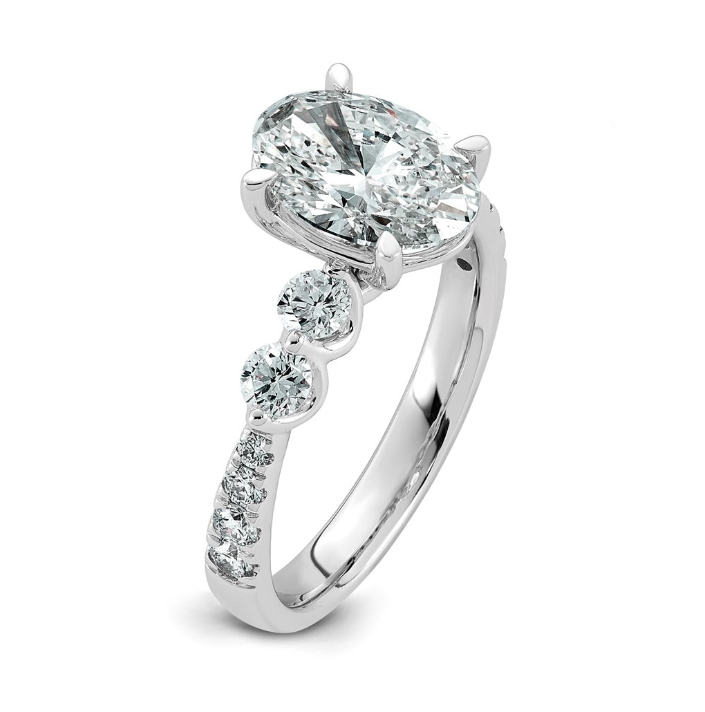 14K White Gold 2 5/8ct Certified Oval Ctr Lab Grown Diamond VS+ F+ w/ Round Sides Comp. E