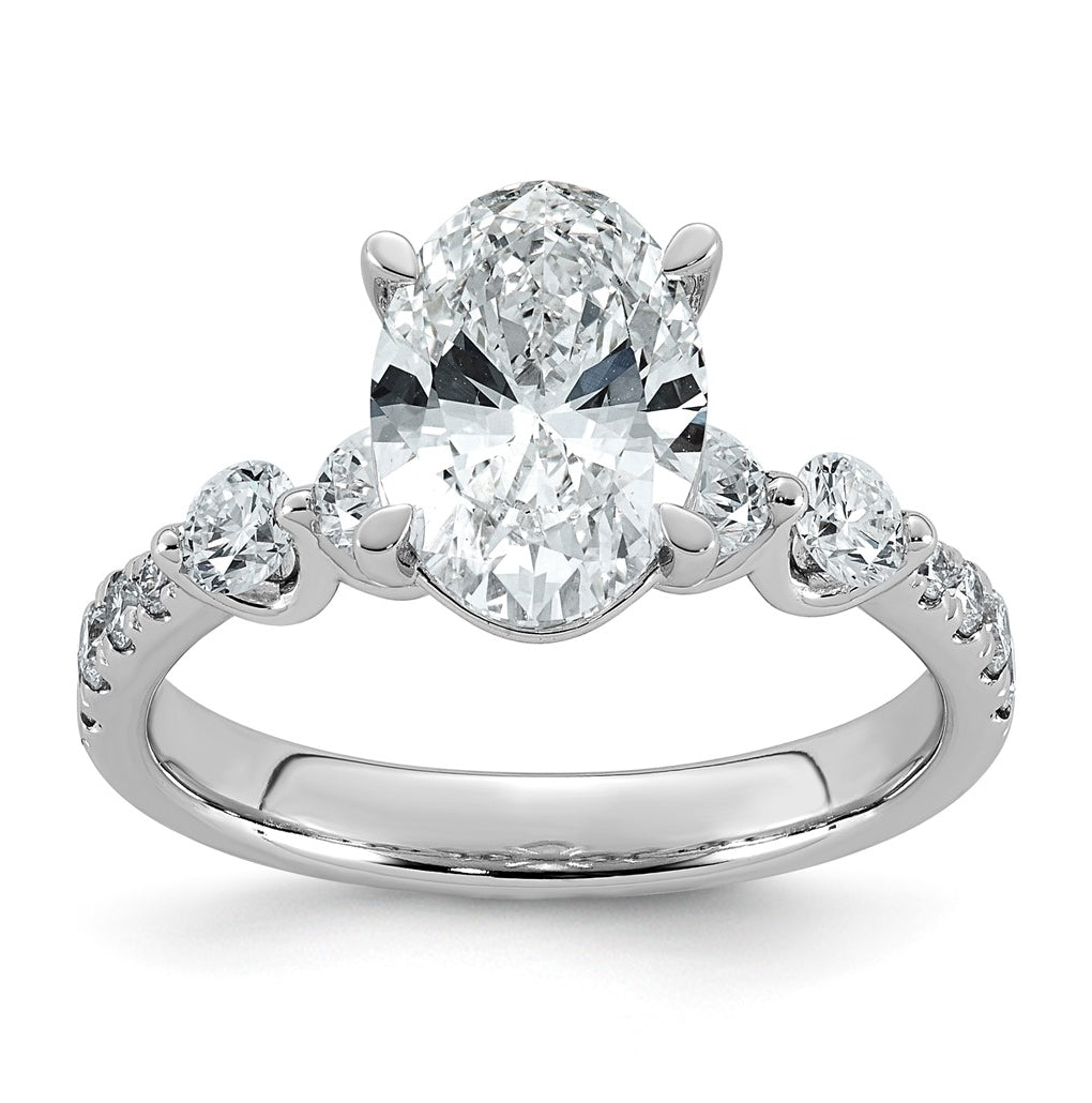 14K White Gold 2 5/8ct Certified Oval Ctr Lab Grown Diamond VS+ F+ w/ Round Sides Comp. E