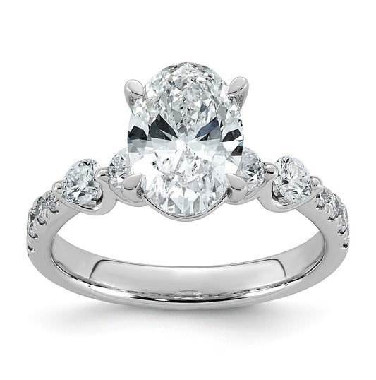 14K White Gold 2 5/8ct Certified Oval Ctr Lab Grown Diamond VS+ F+ w/ Round Sides Comp. E