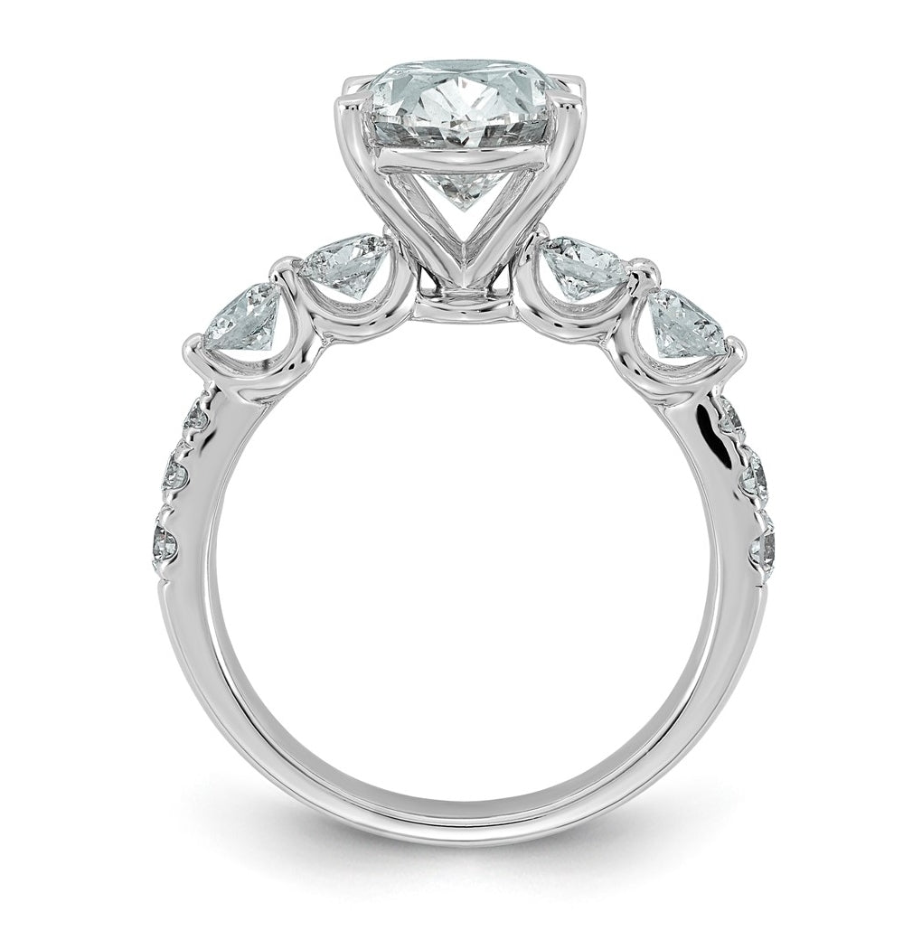 14K White Gold 3 7/8ct Certified Oval Ctr Lab Grown Diamond VS+ F+ w/ Round Sides Comp. E
