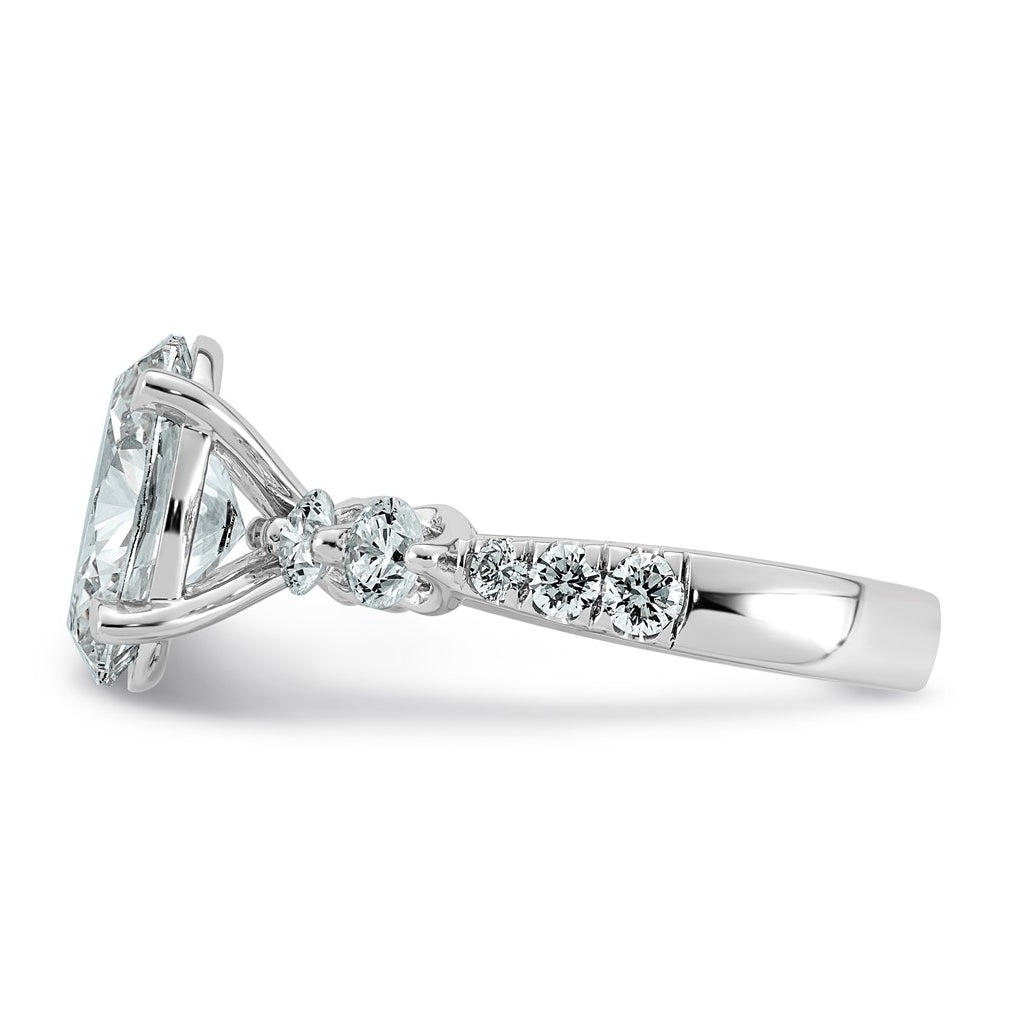 14K White Gold 3 7/8ct Certified Oval Ctr Lab Grown Diamond VS+ F+ w/ Round Sides Comp. E