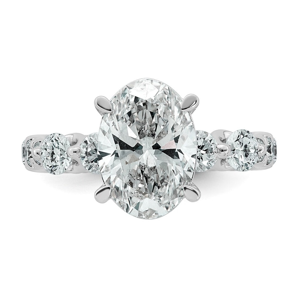 14K White Gold 3 7/8ct Certified Oval Ctr Lab Grown Diamond VS+ F+ w/ Round Sides Comp. E