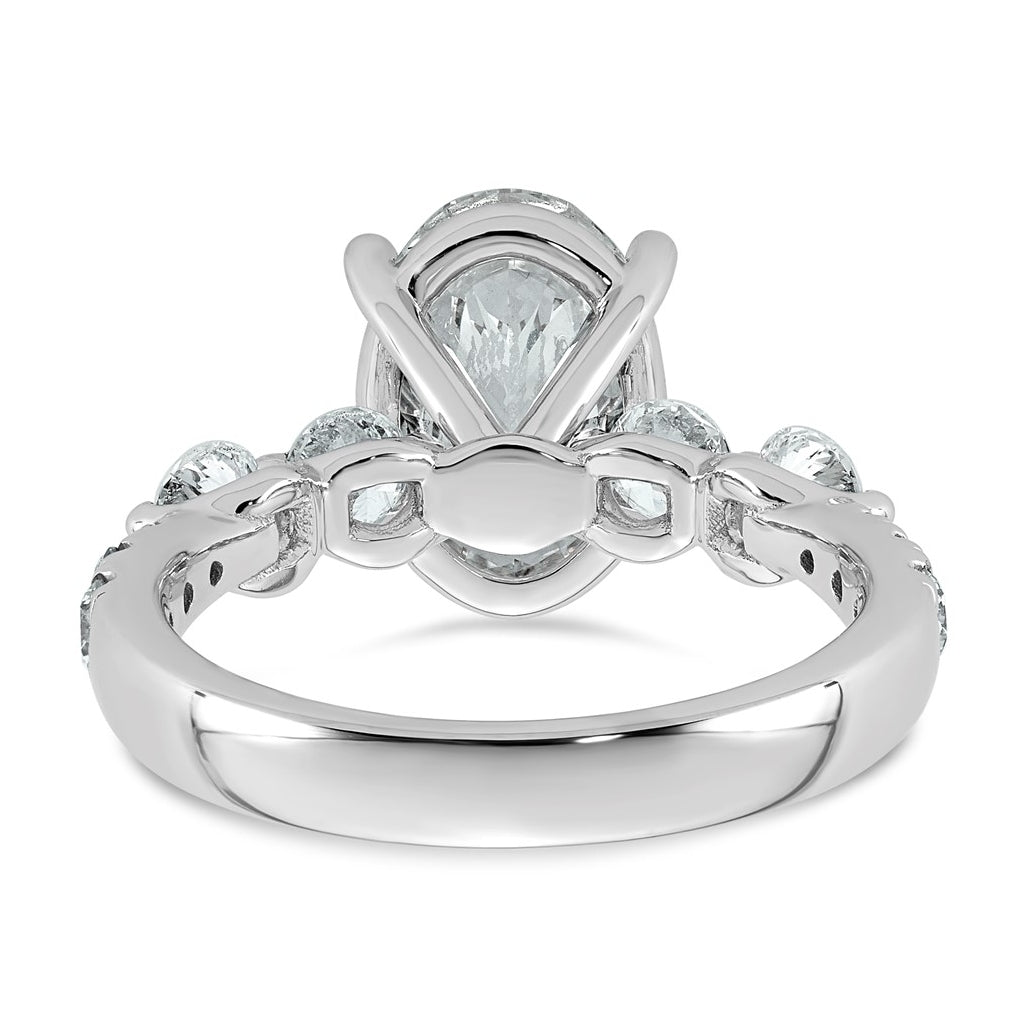 14K White Gold 3 7/8ct Certified Oval Ctr Lab Grown Diamond VS+ F+ w/ Round Sides Comp. E