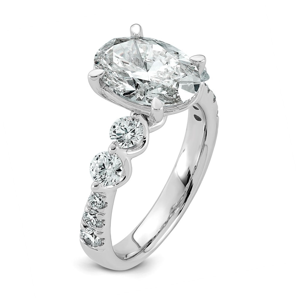 14K White Gold 3 7/8ct Certified Oval Ctr Lab Grown Diamond VS+ F+ w/ Round Sides Comp. E