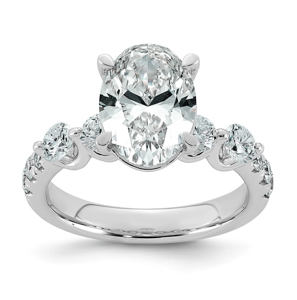 14K White Gold 3 7/8ct Certified Oval Ctr Lab Grown Diamond VS+ F+ w/ Round Sides Comp. E