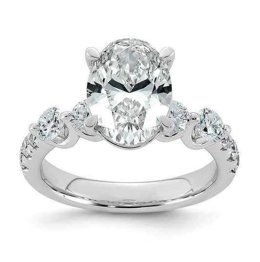 14K White Gold 3 7/8ct Certified Oval Ctr Lab Grown Diamond VS+ F+ w/ Round Sides Comp. E